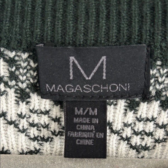 Magaschoni Men’s Green and White Reindeer Crewneck Sweater - Picture 2 of 5